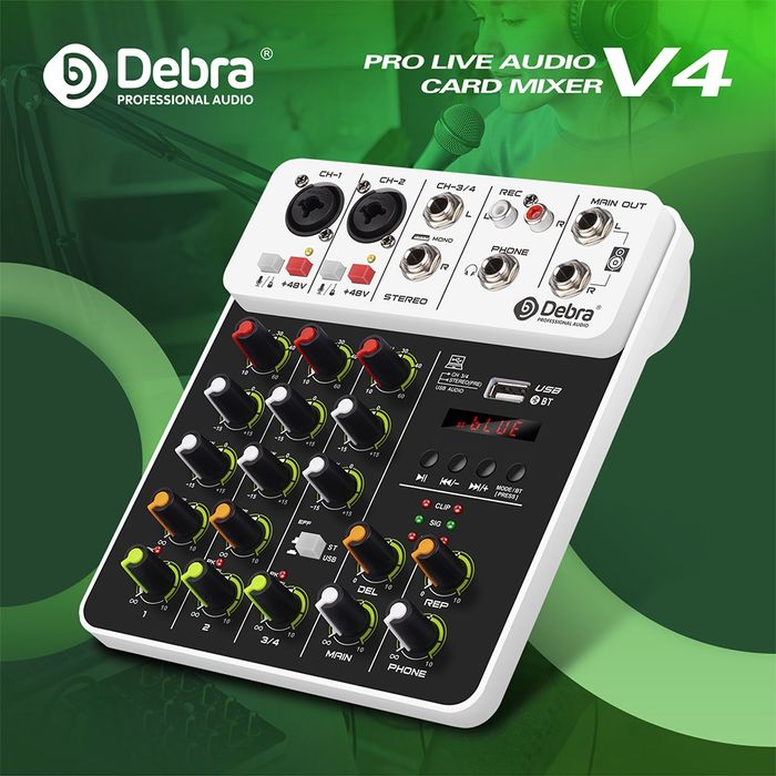 Смесителен пулт Debra V4, DJ Mixer, Bluetooth, Usb Play, Plug and Play