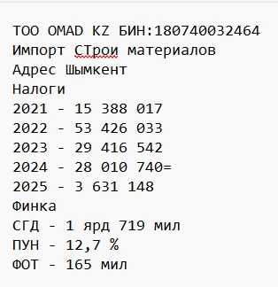 Продам ТОО с финустойчивостью 1,4 ярд и пун 13%