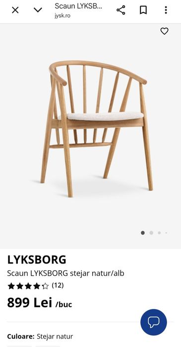 Scaun LYKSBORG stejar natur/alb Jysk