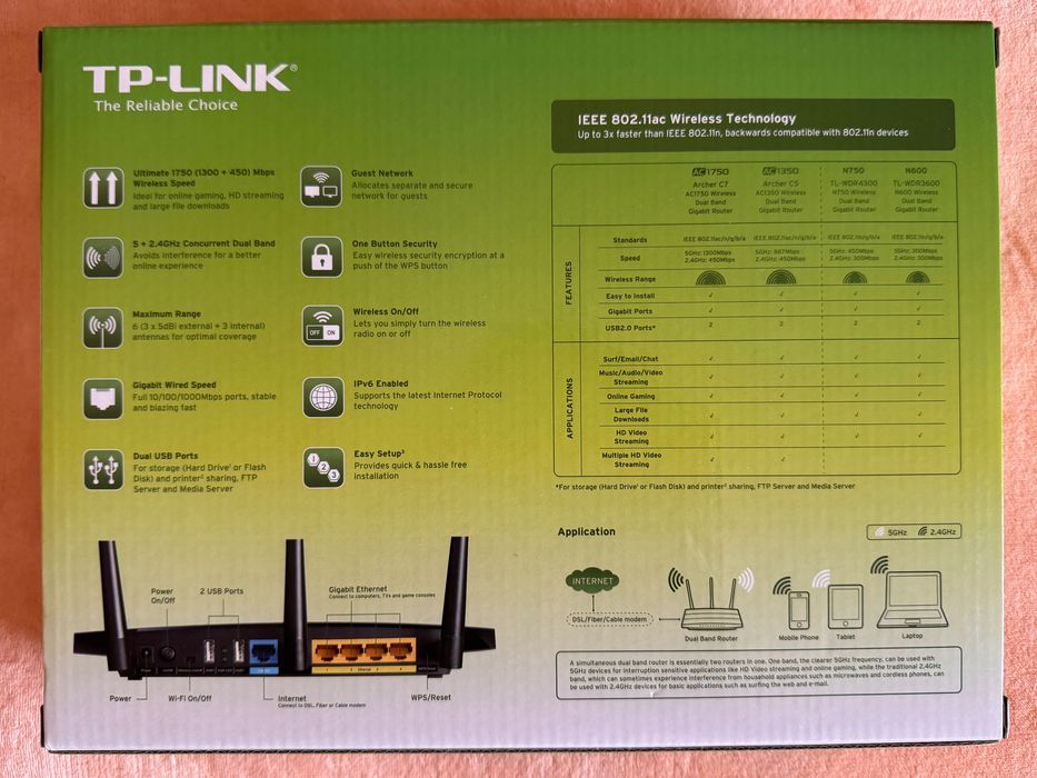 Router wireless AC1750 TP-Link Archer C7, Gigabit, Dual Band, USB
