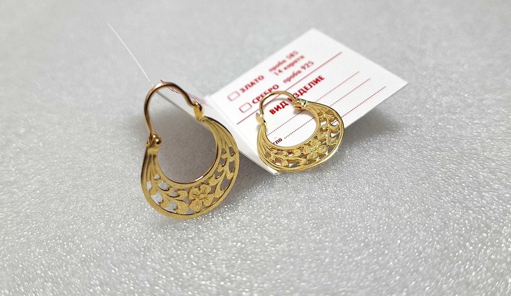 87€/грам! НОВИ! Златни Обеци-3,26 грама-14К (проба 585)