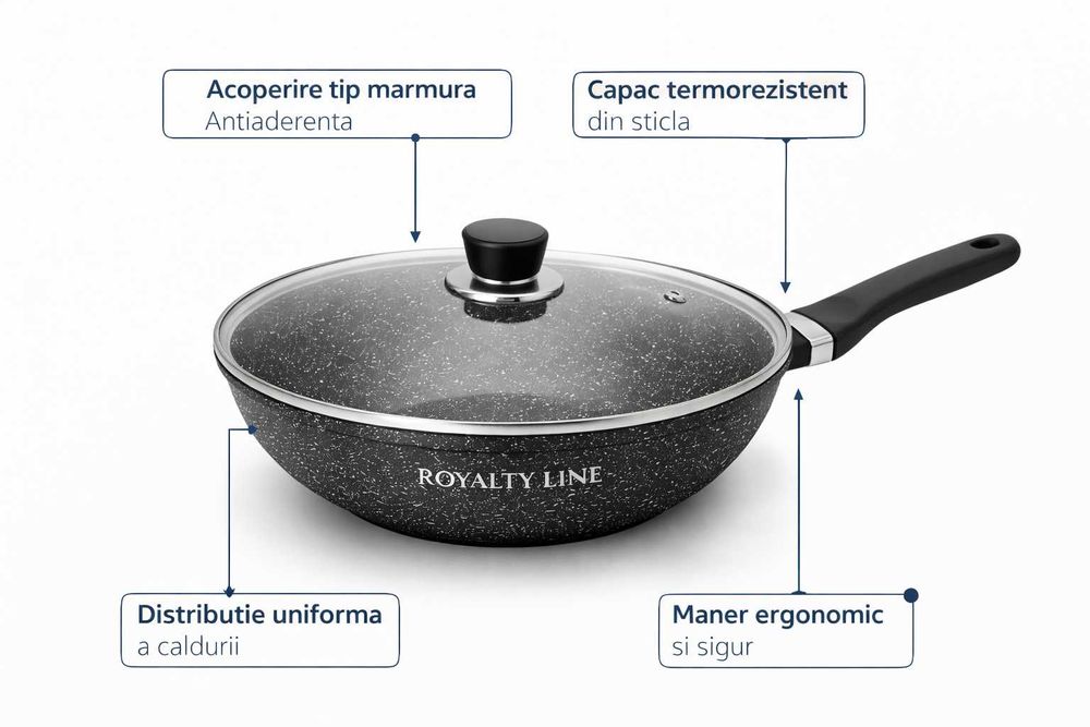 Wok din aluminiu turnat cu acoperire marmura 30 cm Royalty Line