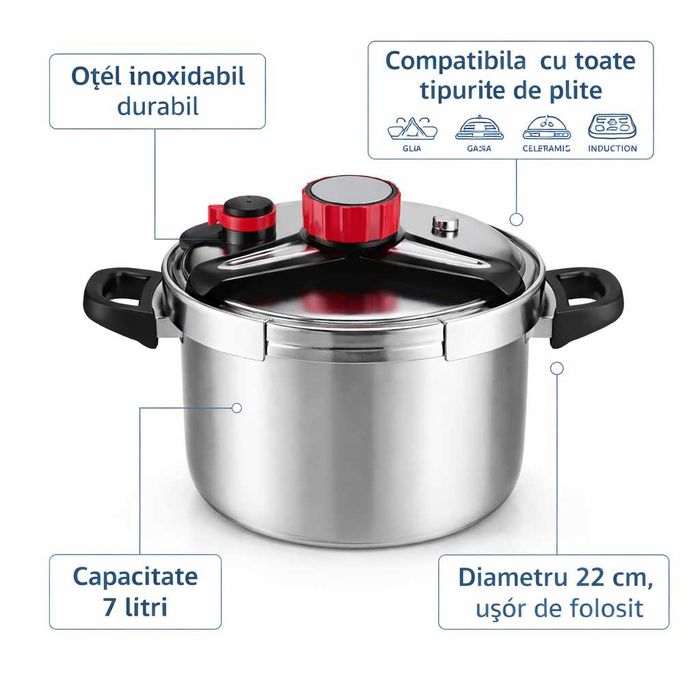 Oala sub presiune din inox 7 L, 22 cm