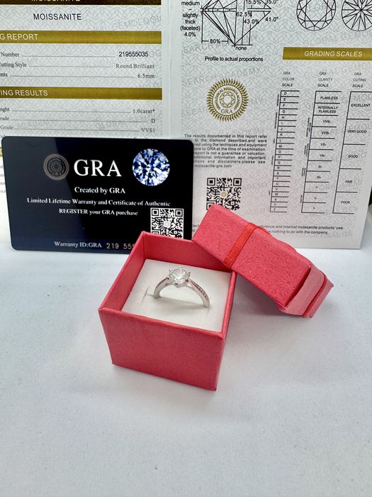 Сребърен пръстен с мойсанит (Диамант) 1 карат