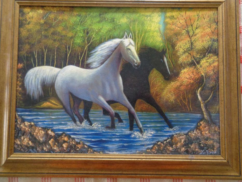 Продавам авторска картина с маслени бои ,,Препускащи коне"