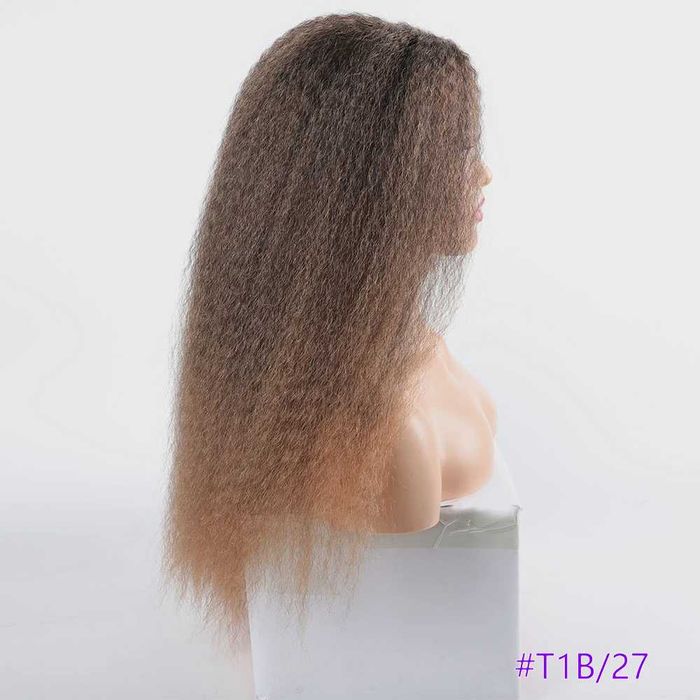 Kinky къдрава обемна омбре кафява перука на път с по-светли краища