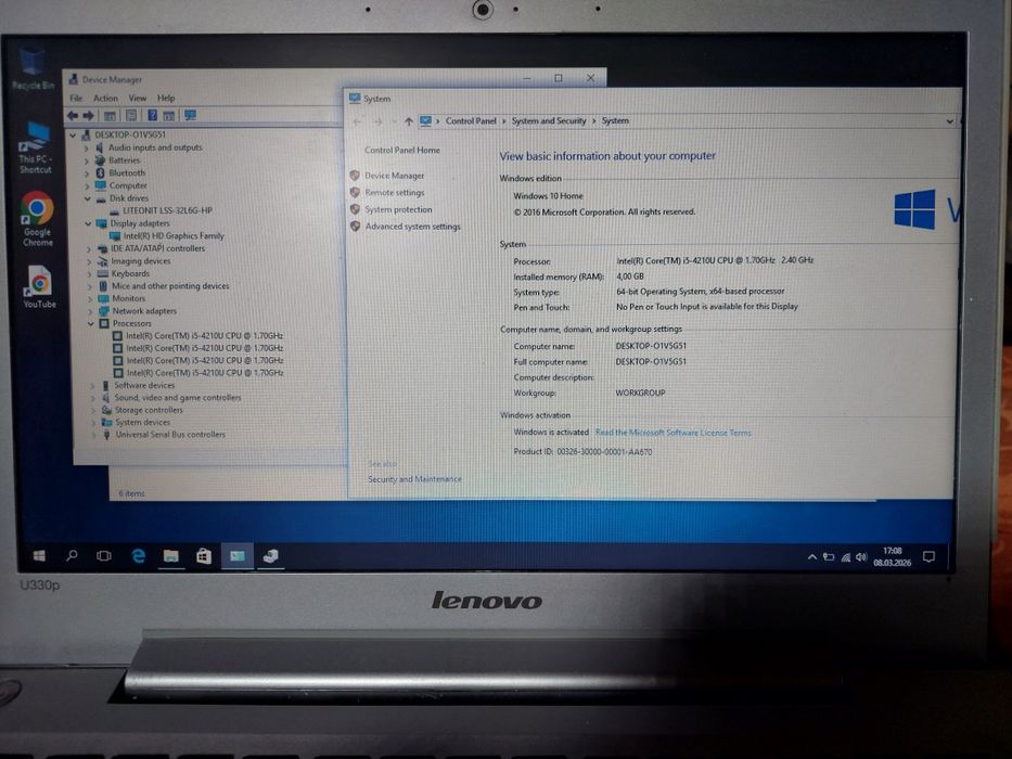 Laptop Lenovo ideapad U330