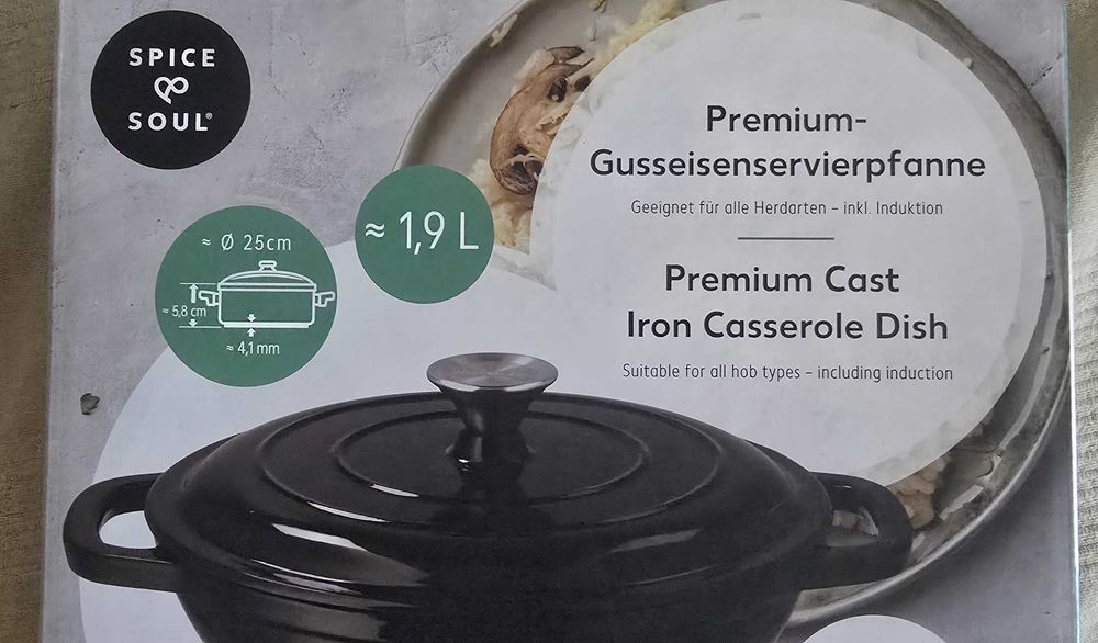 Чисто нов комплект Spice & Soul тенджера с капак, тиган и купа за сервиране, Cast Iron, подх. и за Индукция