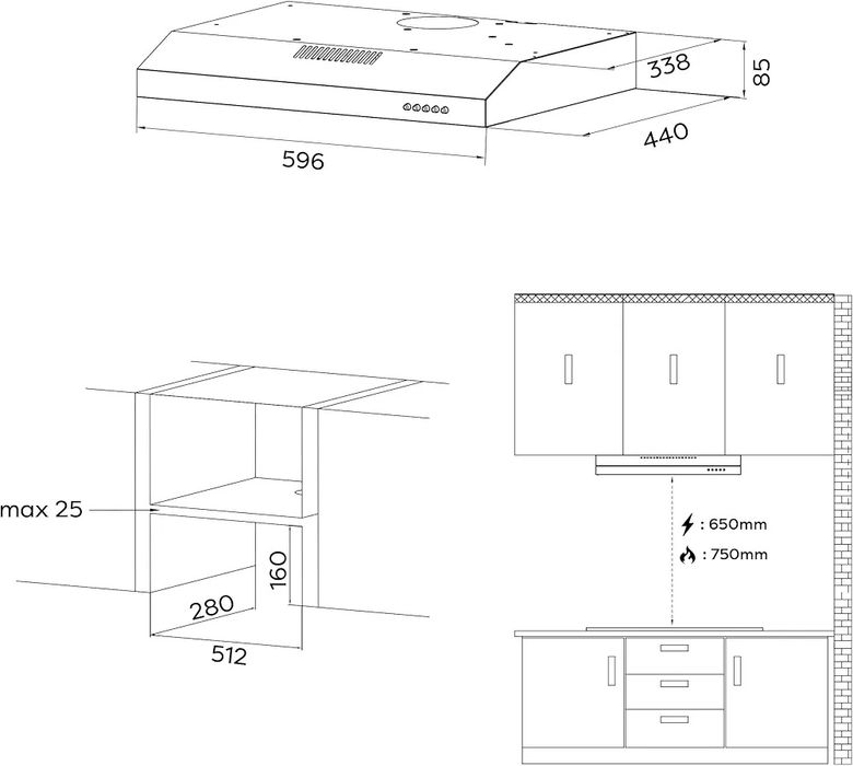 Абсорбатор за вграждане под шкаф CIARRA CBCS6903D, 60 см, 220 m³/h + функция за рециркулация