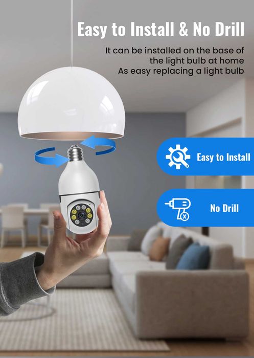 Безжична IP камера Крушка Light WiFi 1080P 360 градуса Мини камера E27