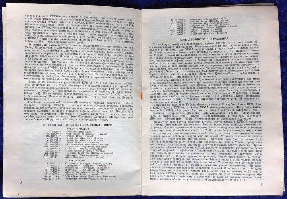 Програмка за мач Динамо (Москва) - Барселона. Купа на УЕФА. 1987-88