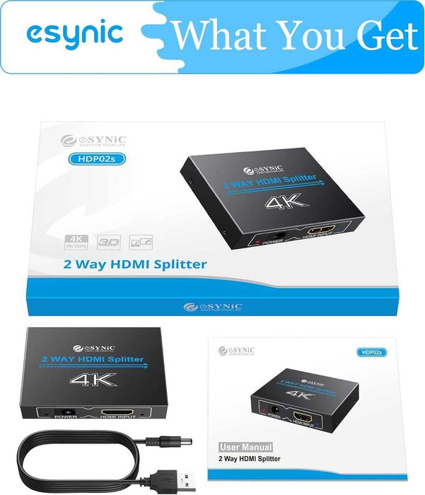 eSynic 4K/30HZ HDMI сплитер 2-посочен HDMI 1 вход 2 изхода HDMI