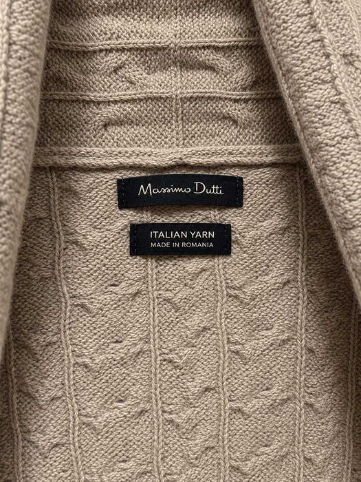 Cardigan Massimo Dutti damă din amestec de lână, bej, tricot torsadat cu guler șal, Mărimea S