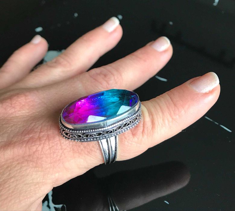 Inel Argint 925 Vintage cu Piatra Semipretioasa Turmalina Bicolora