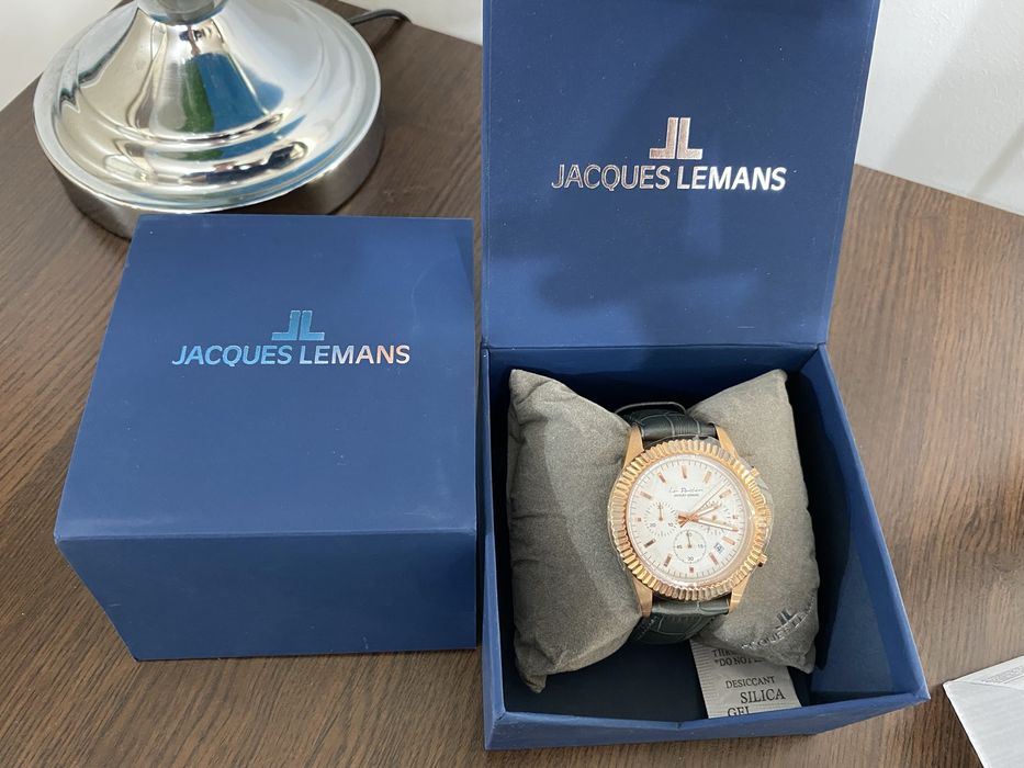 Jacques Lemans Luxury Chronograph, Rose-Gold Case, Leather Strap.