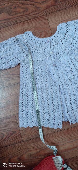 Вязаная кофточка разлетайка сиреневого цвета на 8-10 лет