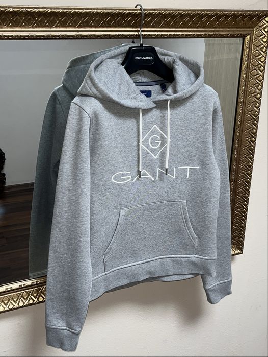 Gant, hanorac damă, cu glugă, gri deschis, bumbac