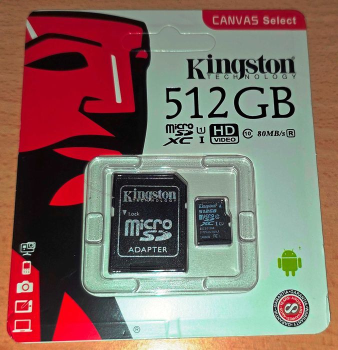 SD карта памет Kingston 512GB плюс SD адаптер с възможност за доставка до Speedy автомат само за 1,54 евро