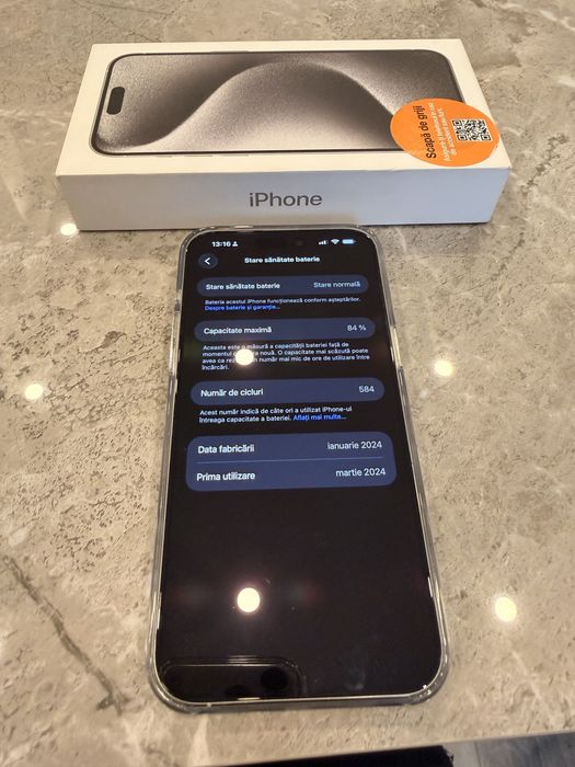 Vand Iphone 15 Pro Max Silver 256 gb, ca Nou!