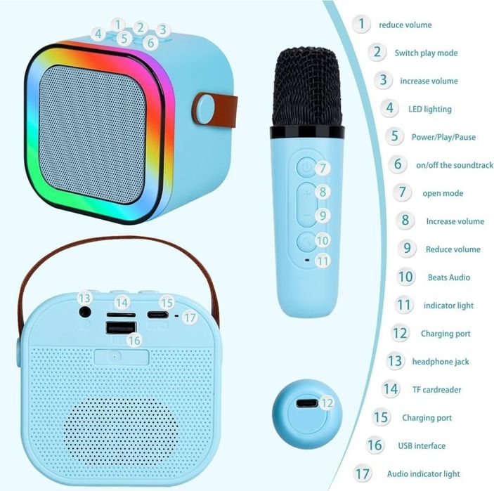 Microfon Karaoke wireless cu bluetooth si boxa