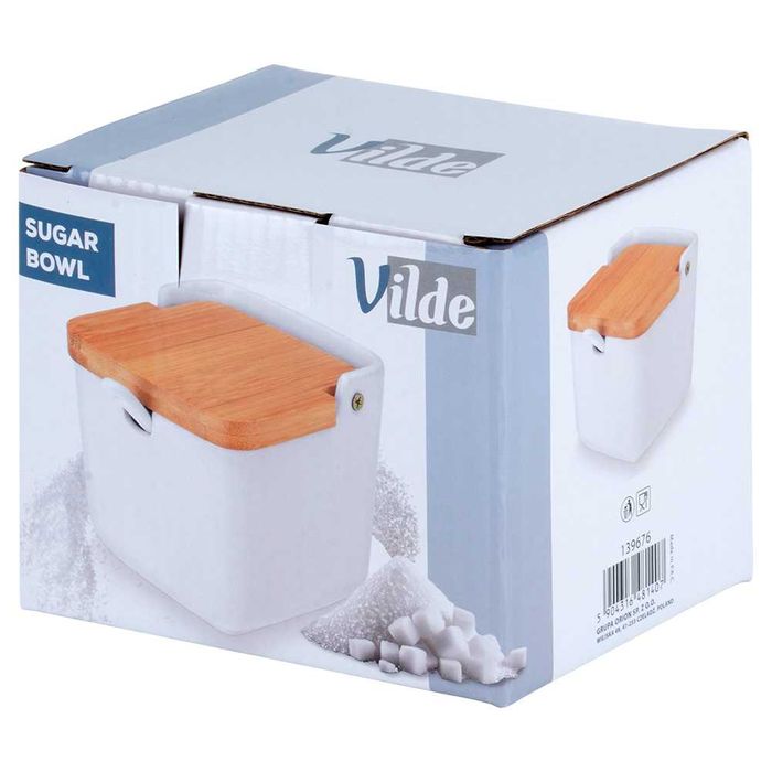 Керамична захарница с бамбуков капак и лъжичка 250 ml