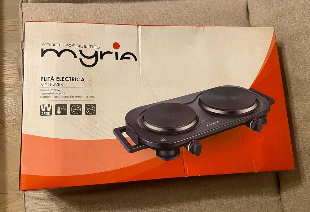 Plită electrică dublă Myria MY1822BK, 2500 W, perfect funcțională
