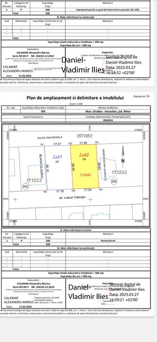 Teren intravilan Oradea Cartierul Tineretului 500 m2 Apa. Canal Electr