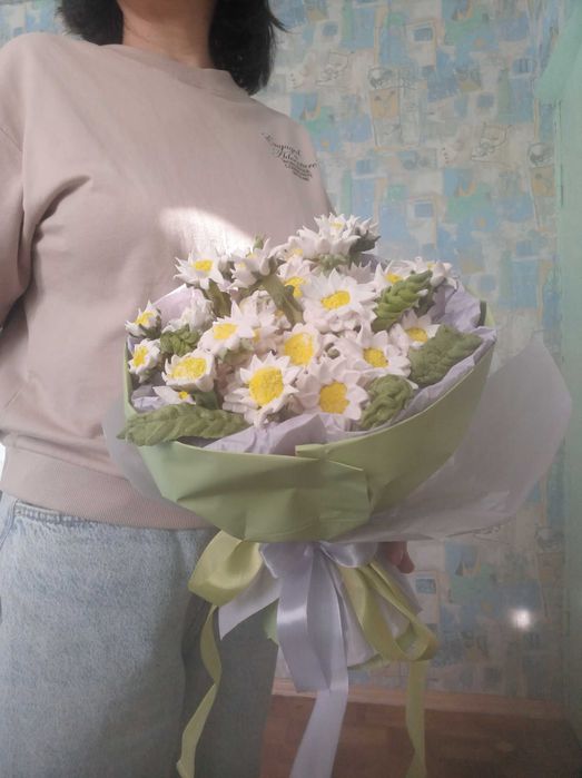 Цветы из зефира ромашки