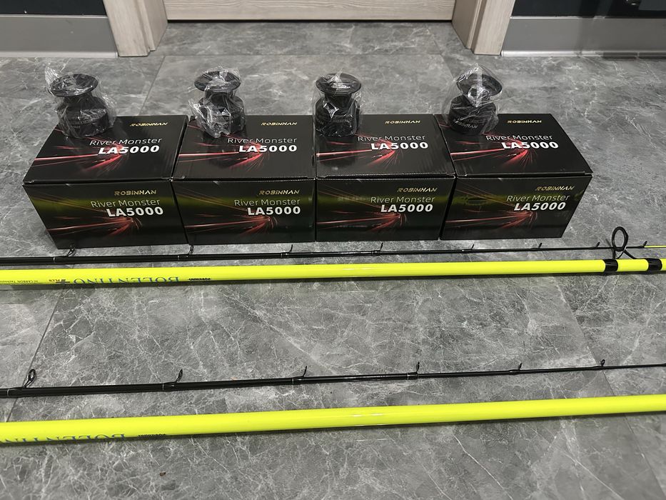SET 4 Lansete Feeder BOLENTINO PLUS  + 4 Mulinete RIVER MONSTER LA5000