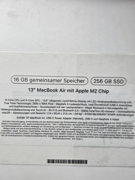 MacBook Air 13.6/ M2/ 16GB/ 256 SSD/ NOU, NEFOLOSIT