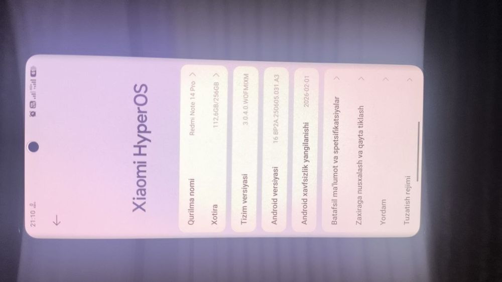 Redmi not 14 pro 
yangi xoli 1 oy boʻldi olinganiga
Narxi 2.500 
Obmen