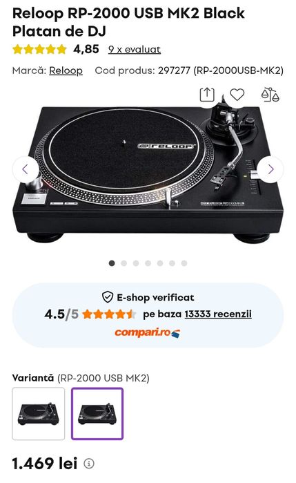 Pick-up platan dj Reloop RP-2000 USB MK2 + capac +preamplificator