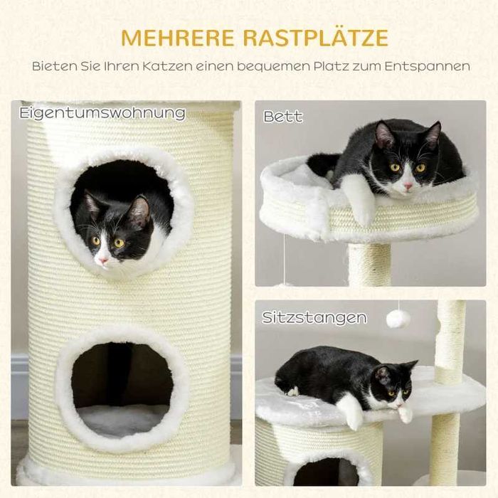 PawHut Дърво за котки с драскалка, 1 котешко легло и играчки за котки, 59 см x 35 см x 100 см