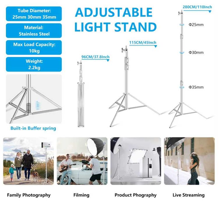 Статив , трипод 2.8м. , Телескопична стойка за студийно осветление