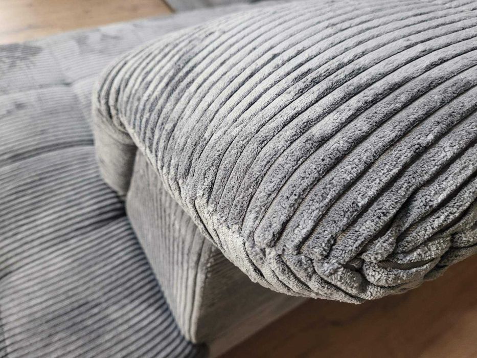 Сив П - образен ъглов диван от плат рипсено кадифе Nixon с функция сън