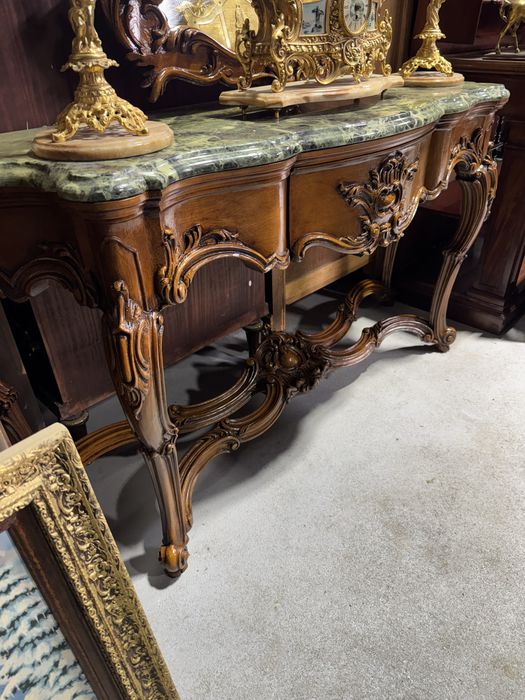 Consola din lemn masiv cu oglinda si blat marmura