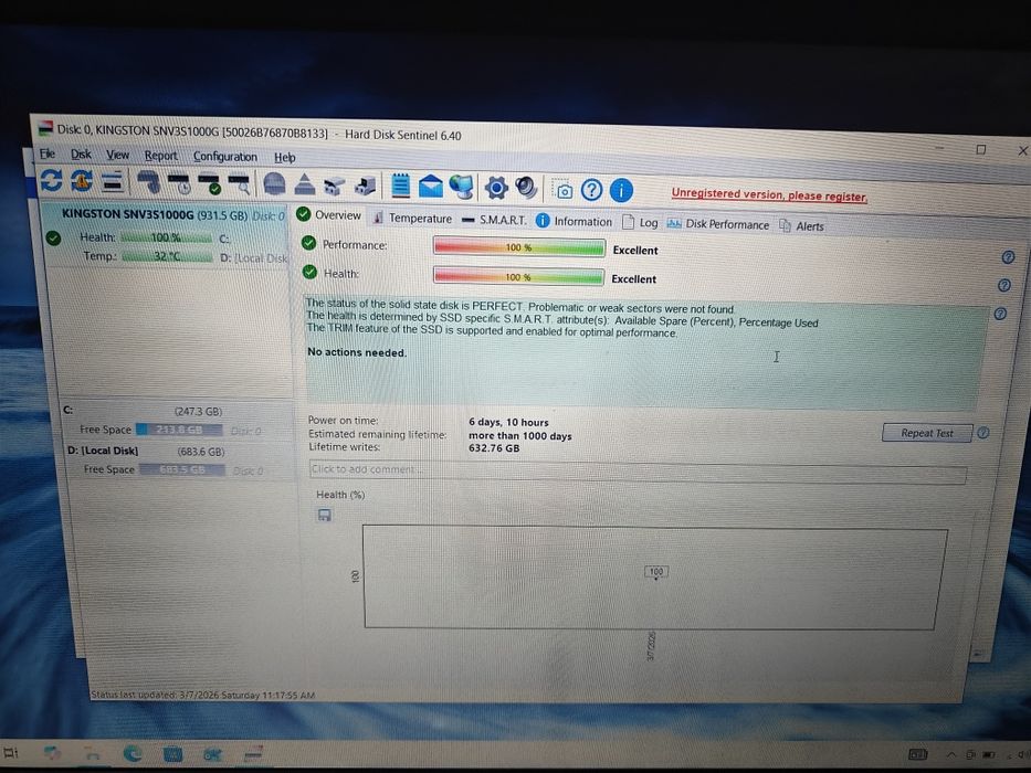 SSD Kingston NV3 1tb aproape NOU, viteze de pana la 6000mb/s, laptop n