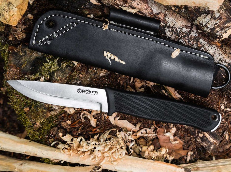 Cutit Boker Arbolito BK-1, maner TPE, lama otel N690, teaca piele