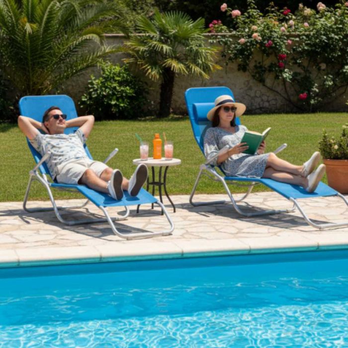 Градински шезлонг с поставка за крака - модерен и удобен за релакс