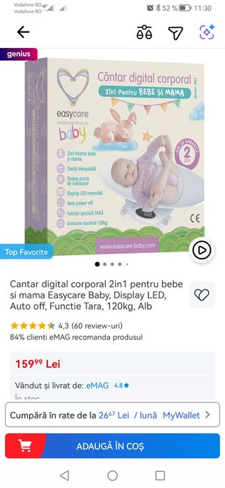Vând Cantar digital corporal 2in1 pentru bebe si mama Easycare Baby