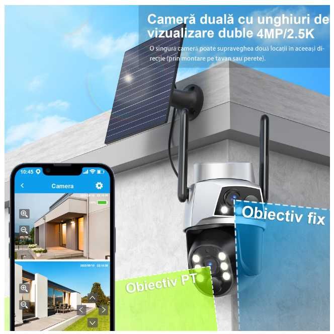 Camera de supraveghere duble Cu panouri Solare si Wi-Fi