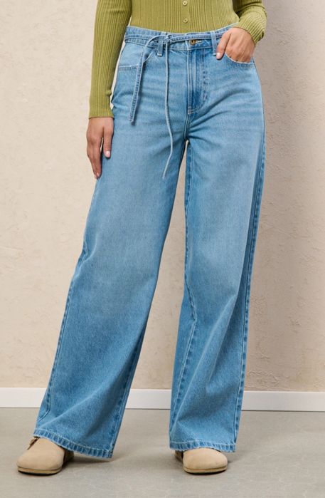 Blugi wide leg cu șnur decorativ