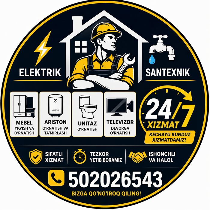Elektrik Santexnik Kir moshina Ariston ustasi Mebel