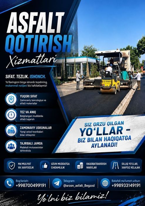 Asfalt yoyish yuqori darajadagi sifat va arzon narxlarda