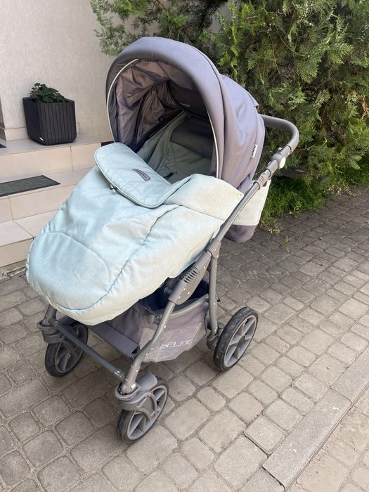 Căruț copii 3in1 cu landou si scoica culoare verde cu gri