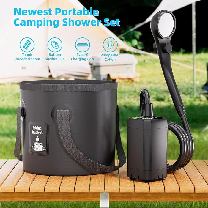 Преносим къмпинг душ Mytrix, 6000mAh помпа, дисплей и 20L кофа