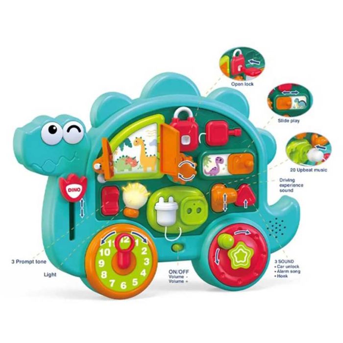 Образователна играчка бизи борд динозавър музикална фина моторика 2+