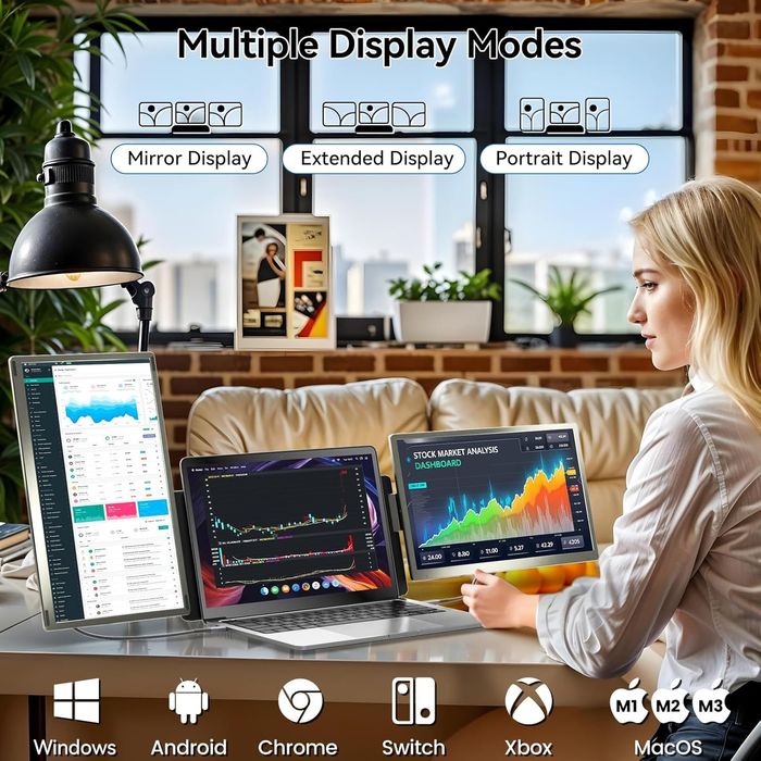 Set monitoare suplimentare 15.6 inch noi, Windows, macOS, Chrome, Dex