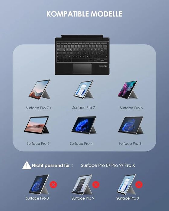 Безжична клавиатура за Microsoft Surface Pro 7+/7/6/5/4/3, Qulose