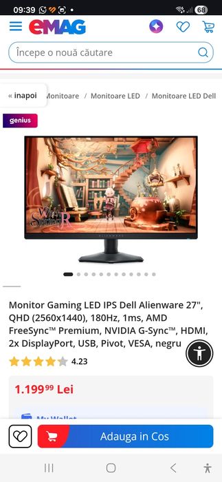 Monitor Alienware 27' AW2724DM in garantie